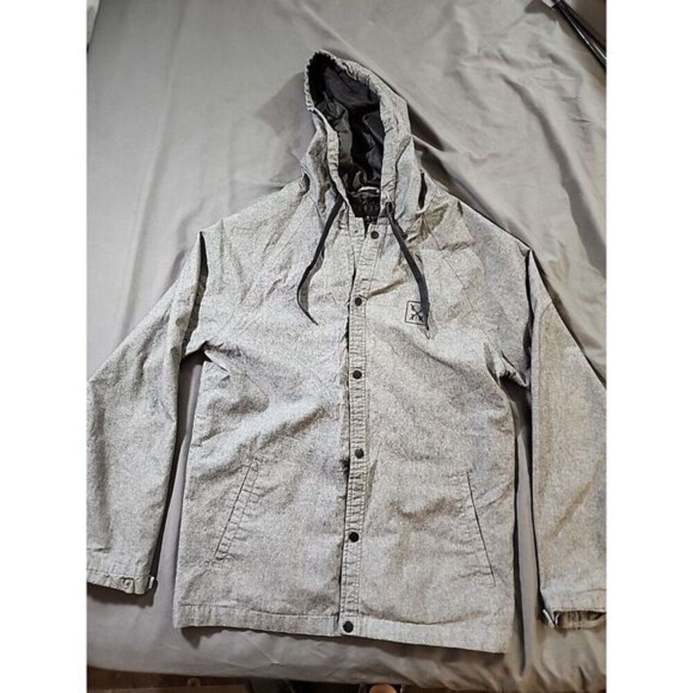 Krew Black Denim Snap Up Hoodie Long Sleeve Jacket Mens Size Medium - Picture 1 of 9